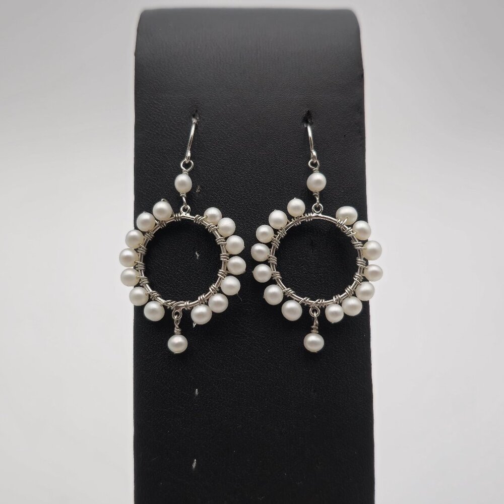 Sterling Silver Handmade Circle Of Pearls Earrings A2677